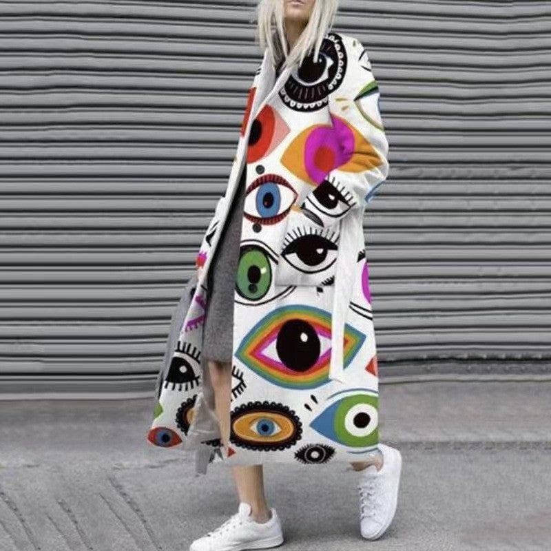 Women's Printed Dragon And Phoenix Woolen Coat