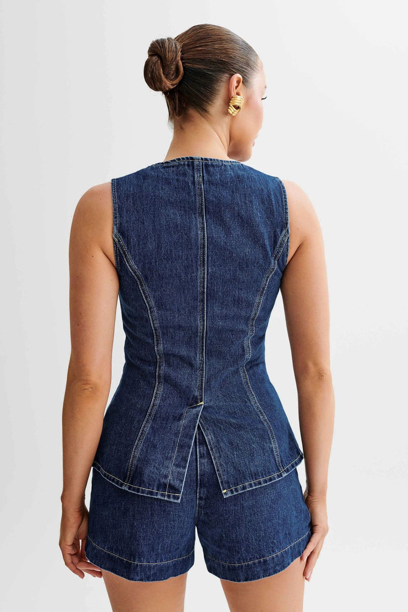 Denim Casual Sleeveless Women's Suit
