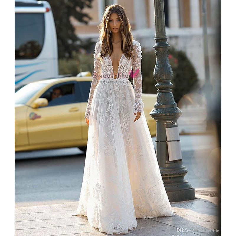 Elegant French Lace Long Sleeve Wedding Dress