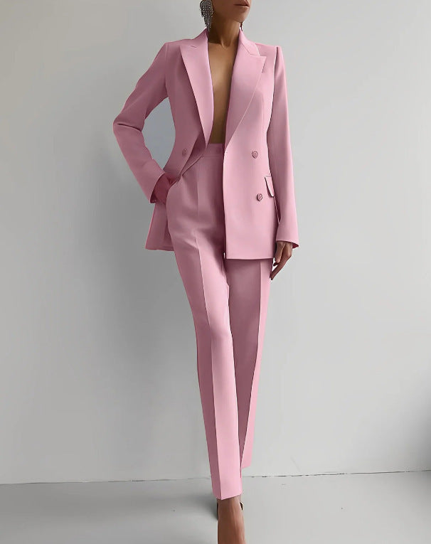 Elegant Long Sleeve Single-breasted Jacket And Slim Fit Trousers Business Suits