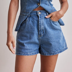 Denim Casual Sleeveless Women's Suit