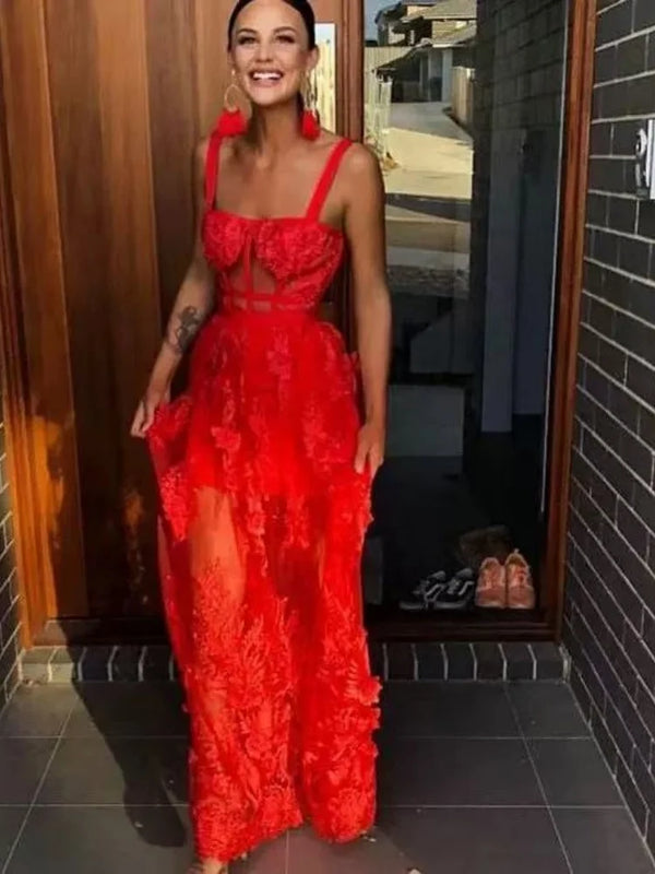 Elegant Red Sleeveless Slimming style long Dress