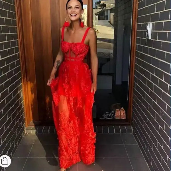 Elegant Red Sleeveless Slimming style long Dress