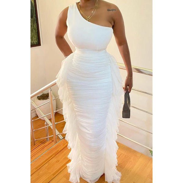Plus Size White Tulle Ruffles Fold Skirts