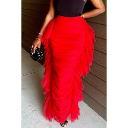 Plus Size White Tulle Ruffles Fold Skirts