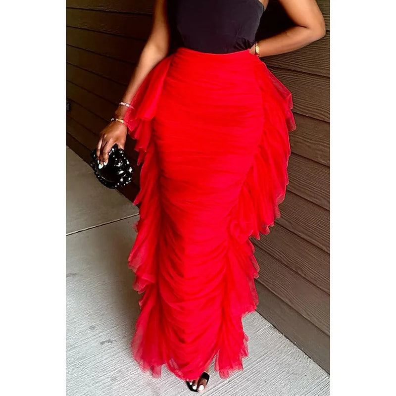 Plus Size White Tulle Ruffles Fold Skirts
