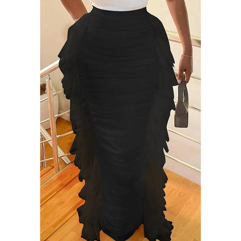 Plus Size White Tulle Ruffles Fold Skirts