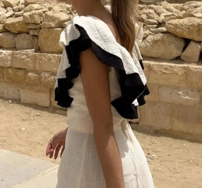 Ruffles Contrast Skirt Suit Elegant Summer V Neck Outfits