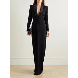 Long Sleeves Deep V-Neck Dress
