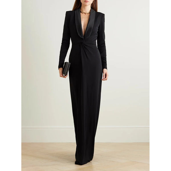 Long Sleeves Deep V-Neck Dress