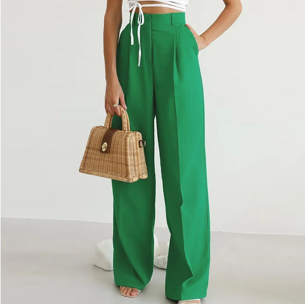 Solid Color Summer High-waist Wide Leg Pants