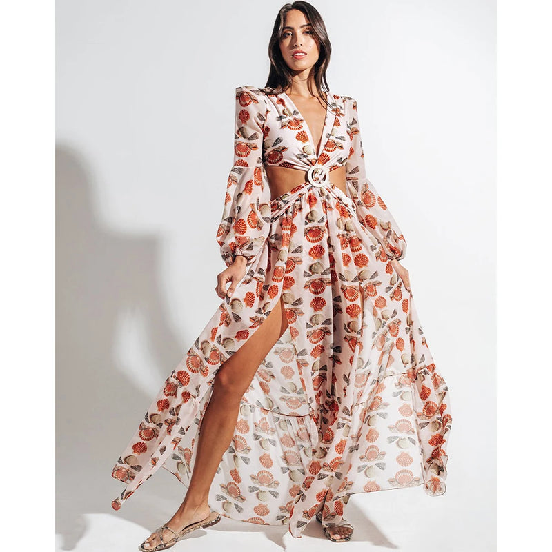 Summer Floral Swimsuit Print Belt Bathing Dress