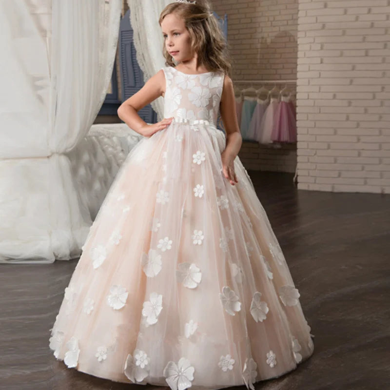 Holy Communion White Flower Girl Dress