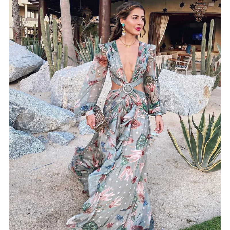 Summer Floral Swimsuit Print Belt Bathing Dress