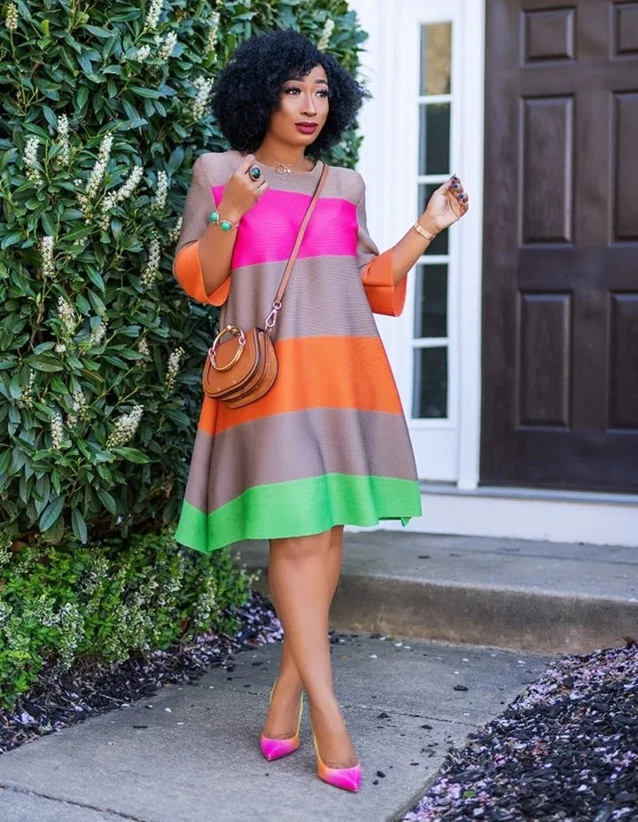 Rainbow Stripe Print Dress
