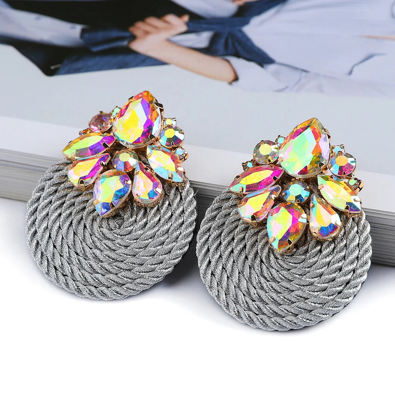 Cotton Rope Weave Round Luxury Big Stud Earrings
