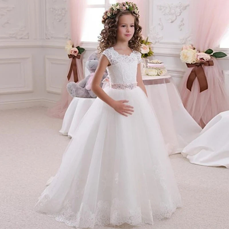 Holy Communion White Flower Girl Dress