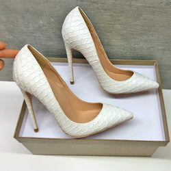 Tikicup White Crocodile-Effect High Heels