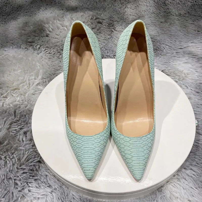 Snake Pattern Mint Green Sexy Pointed Toe