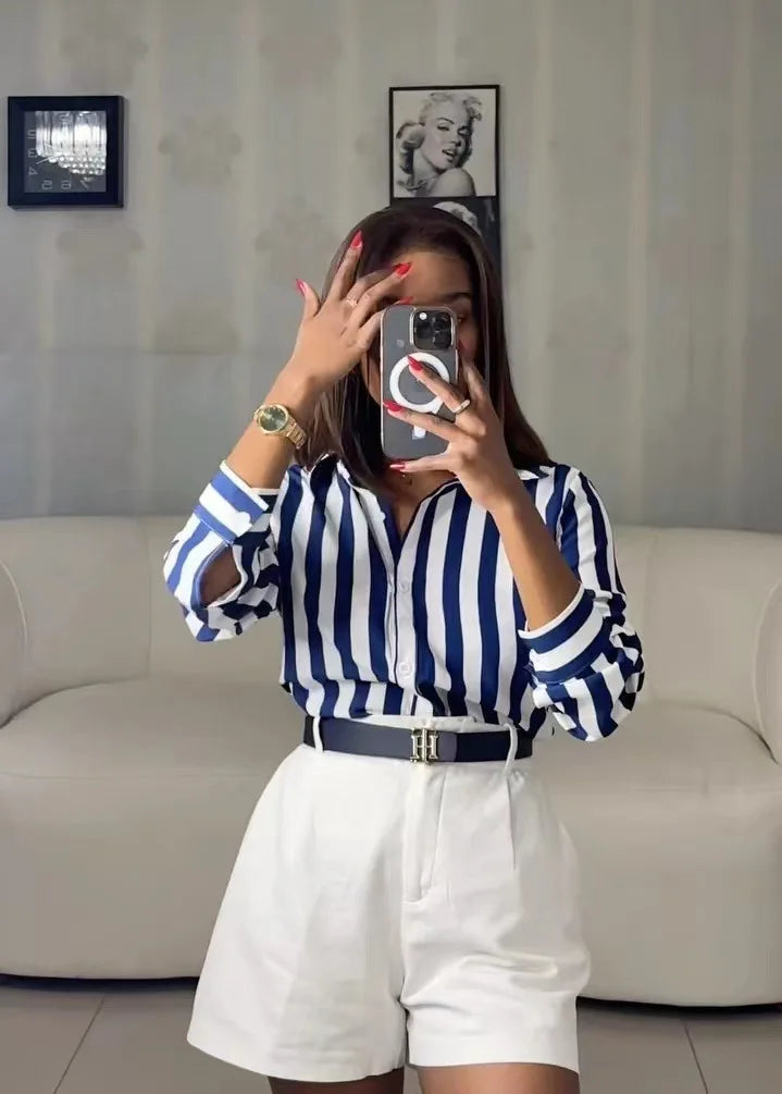 Casual Plaid Print Buckle Turndown Collar Long Shirt