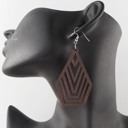 Brown Black And Light Brown Color African Geometric Wooden Earrings