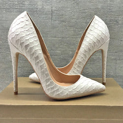 Tikicup White Crocodile-Effect High Heels