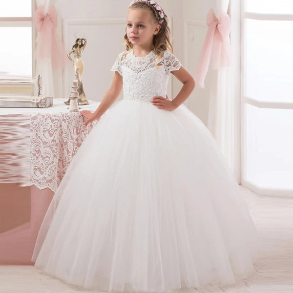 Holy Communion White Flower Girl Dress