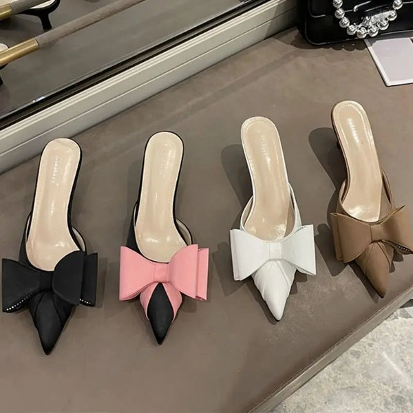 Bowknot Cute Mules Low Kitten Heels Sandals