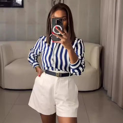 Casual Plaid Print Buckle Turndown Collar Long Shirt