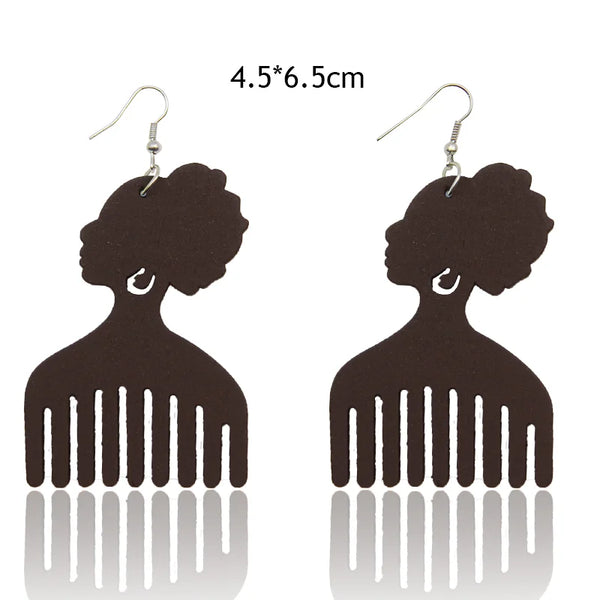4 Styles Colorful African Comb Wooden Drop Earrings
