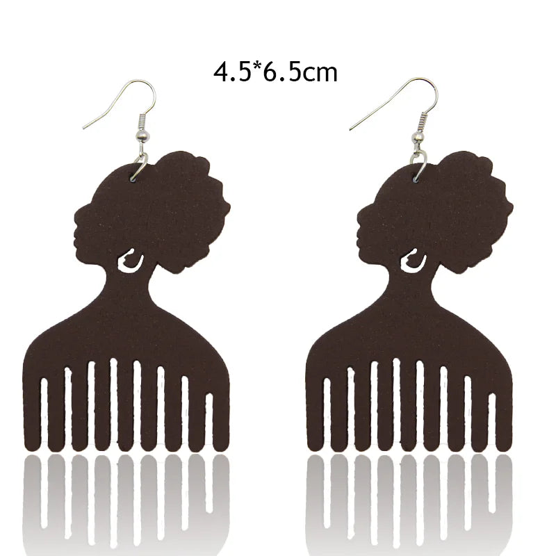 4 Styles Colorful African Comb Wooden Drop Earrings