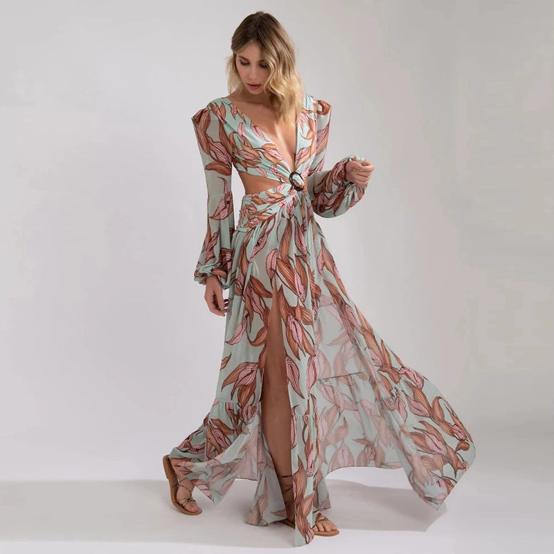 Summer Floral Swimsuit Print Belt Bathing Dress