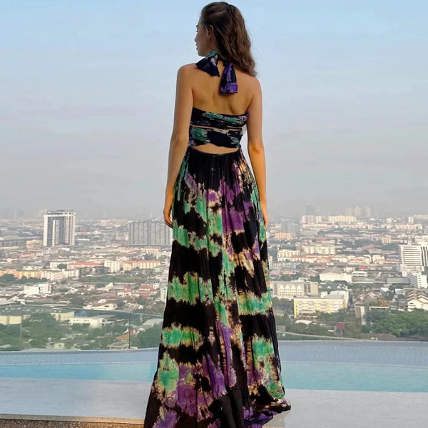 Casual Tie Dyed Elegant Backless Dress