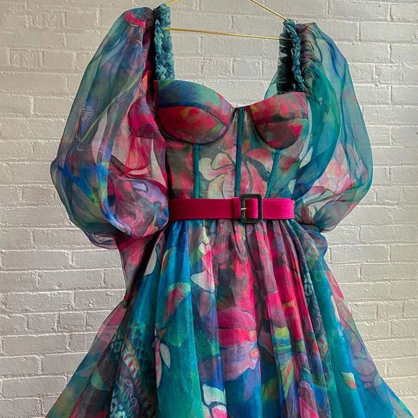 Floral Long Sleeves Evening Gown