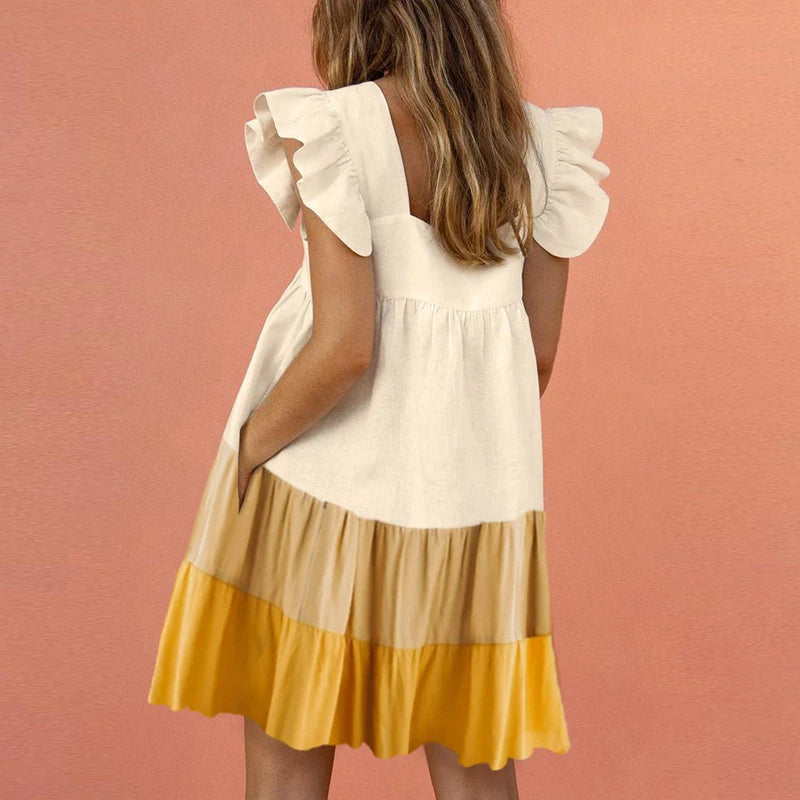 Elegant Butterfly Ruffled Summer Square Collar Pocket Dress