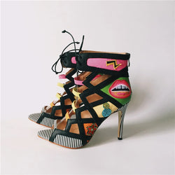Summer Colorful Embroider High Heels Sandals