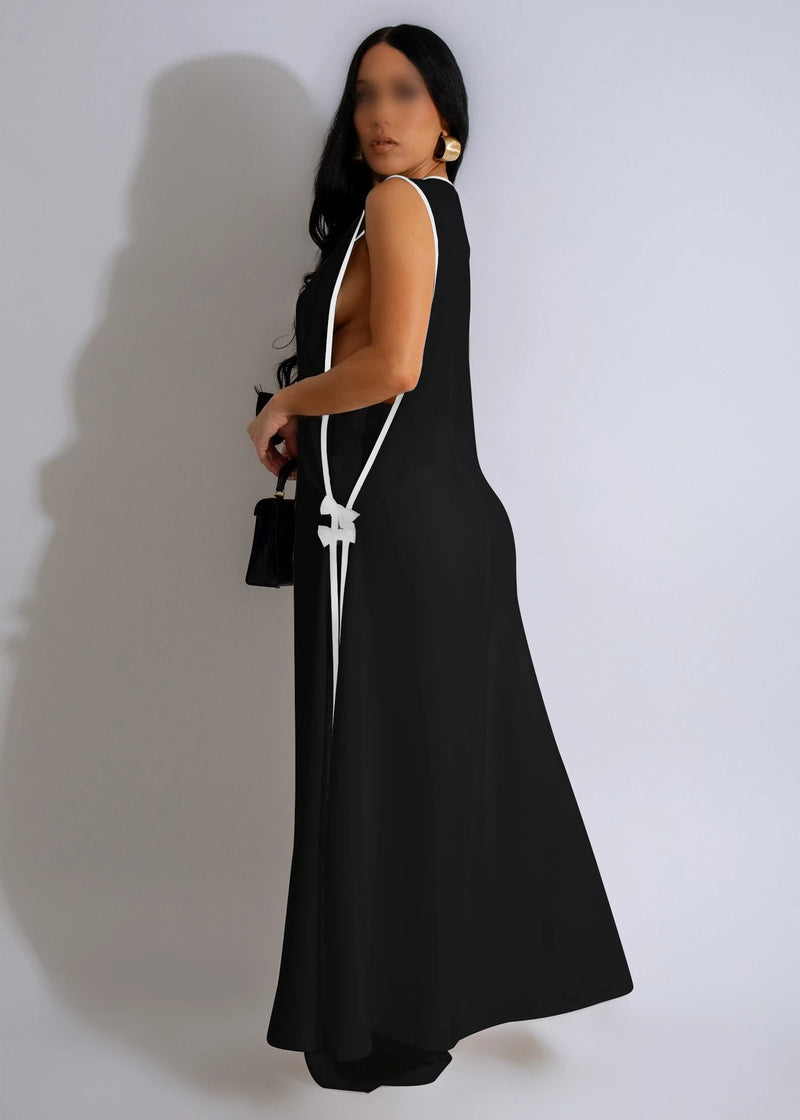 Bow Tie Long Sleeve Dress and Wide Leg Pant