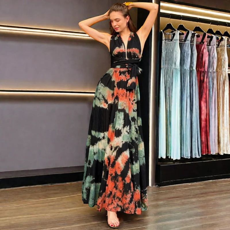 Casual Tie Dyed Elegant Backless Dress