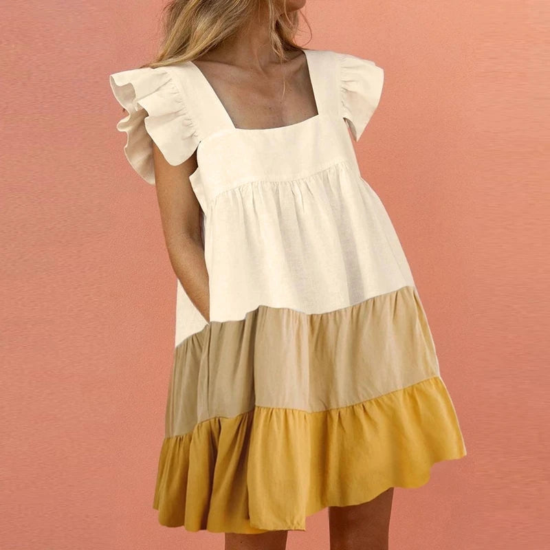 Elegant Butterfly Ruffled Summer Square Collar Pocket Dress