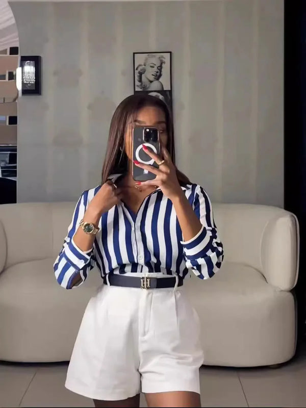 Casual Plaid Print Buckle Turndown Collar Long Shirt
