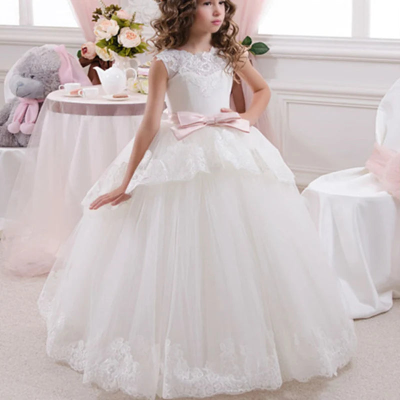 Holy Communion White Flower Girl Dress