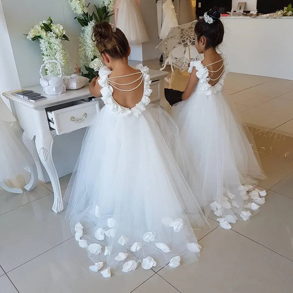 Holy Communion White Flower Girl Dress