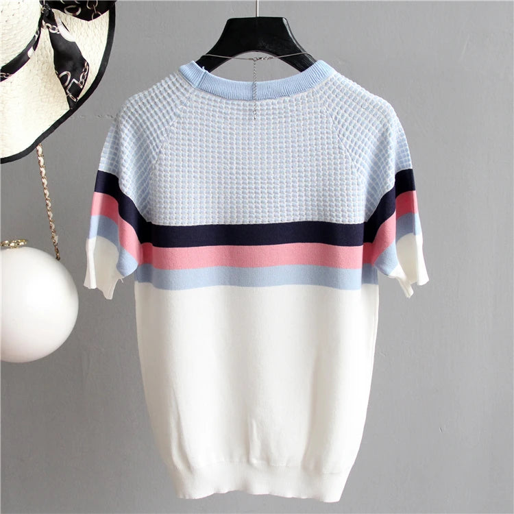 Vintage Ladies Tops Striped Summer Blouse