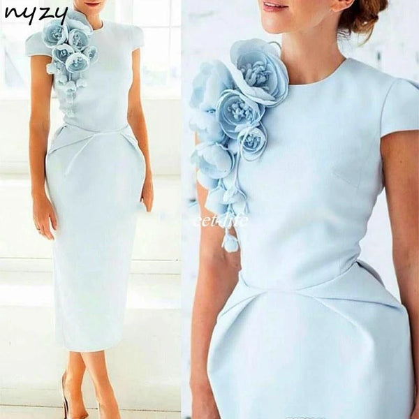 Cocktail Light Blue Satin Dress