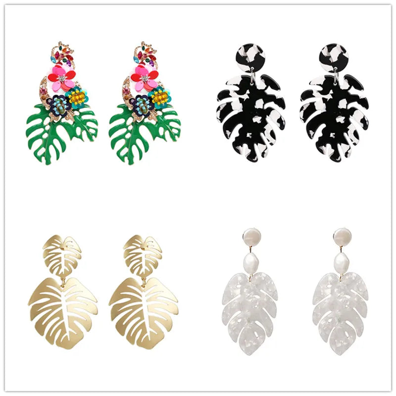 Resin Leaf Dangle Earrings