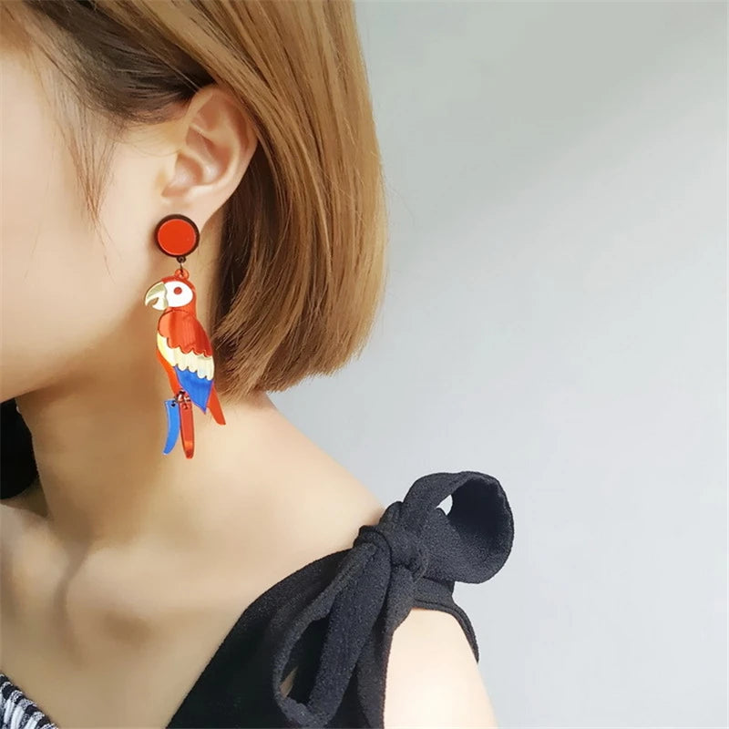 Cute Parrot Acrylic Birds Drop Dangle Earrings
