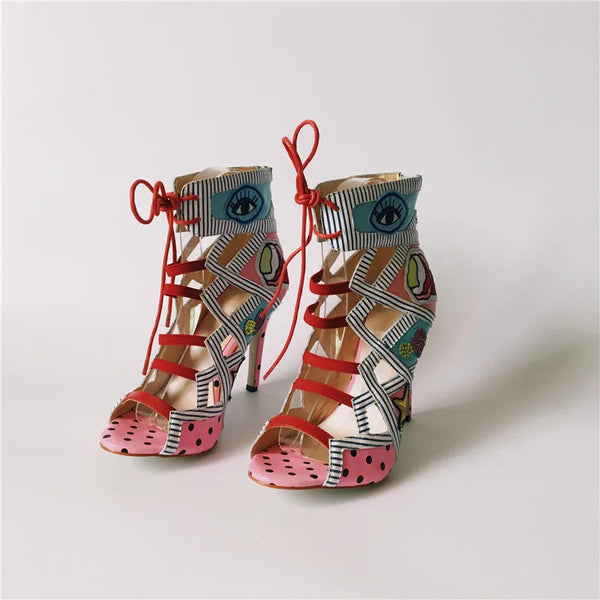 Summer Colorful Embroider High Heels Sandals