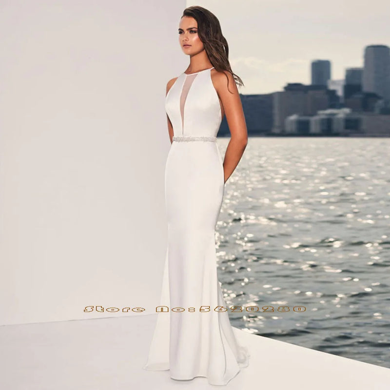Satin Sexy Backless Shiny Beading Waist Simple Dress
