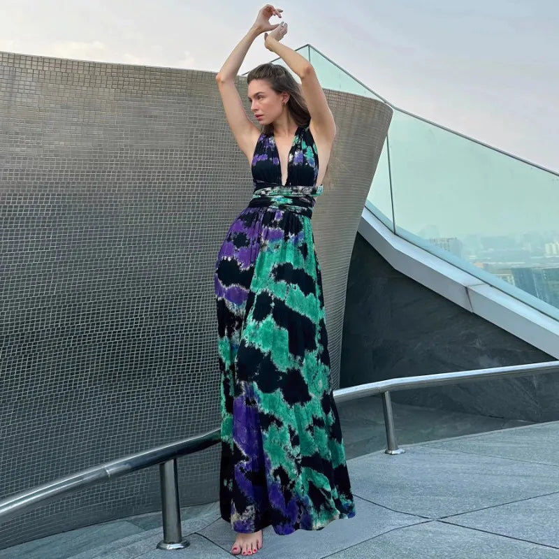 Casual Tie Dyed Elegant Backless Dress