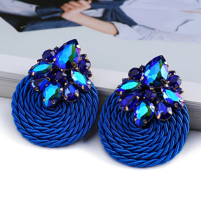 Cotton Rope Weave Round Luxury Big Stud Earrings